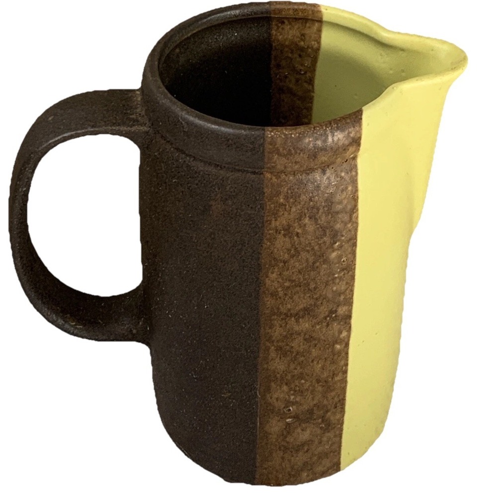 McCoy Pottery #1409 Pitcher Brown Yellow Glaze MCM USA Stoneware - Picture 2 of 8